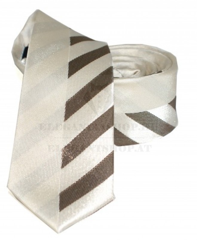 Goldenland slim nyakkendő - Ecru-barna csíkos