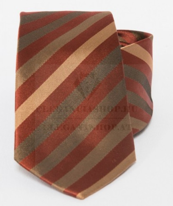 Prémium selyem nyakkendő - Tégla-barna csikos