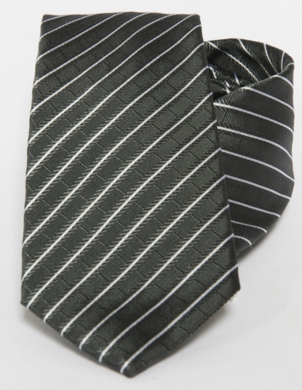Prémium selyem nyakkendő - Khaky-fehér csíkos Selyem nyakkendők