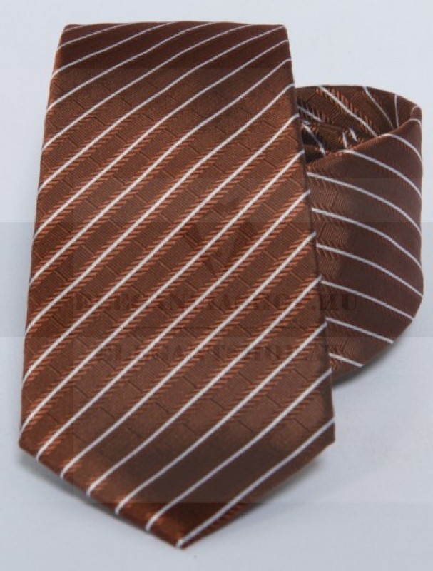 Prémium selyem nyakkendő - Rozsdabarna-fehér csíkos Selyem nyakkendők