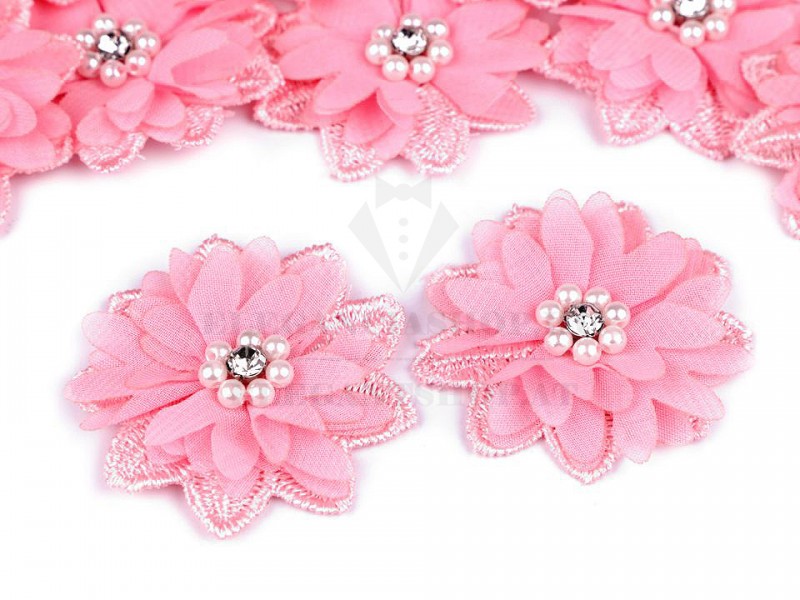 Virág gyöngyökkel 10db/csomag - Rózsaszín Kitűzők, Brossok