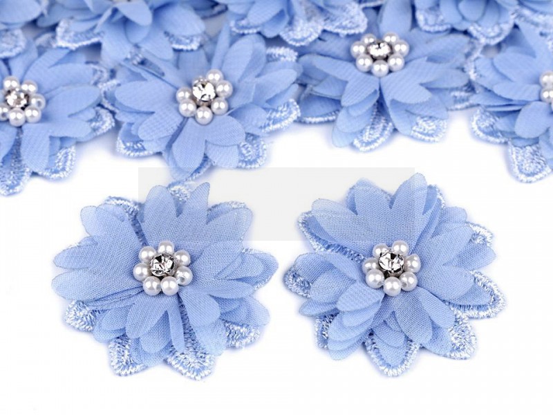 Virág gyöngyökkel 10 db/csomag - Kék Kitűzők, Brossok