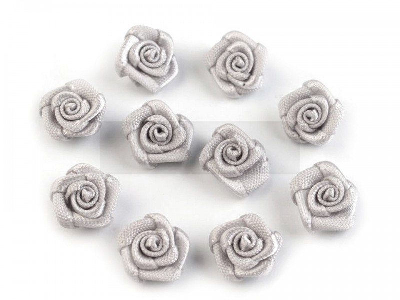 Mini textil virág 10 db/csomag - Ezüst Kitűzők, Brossok