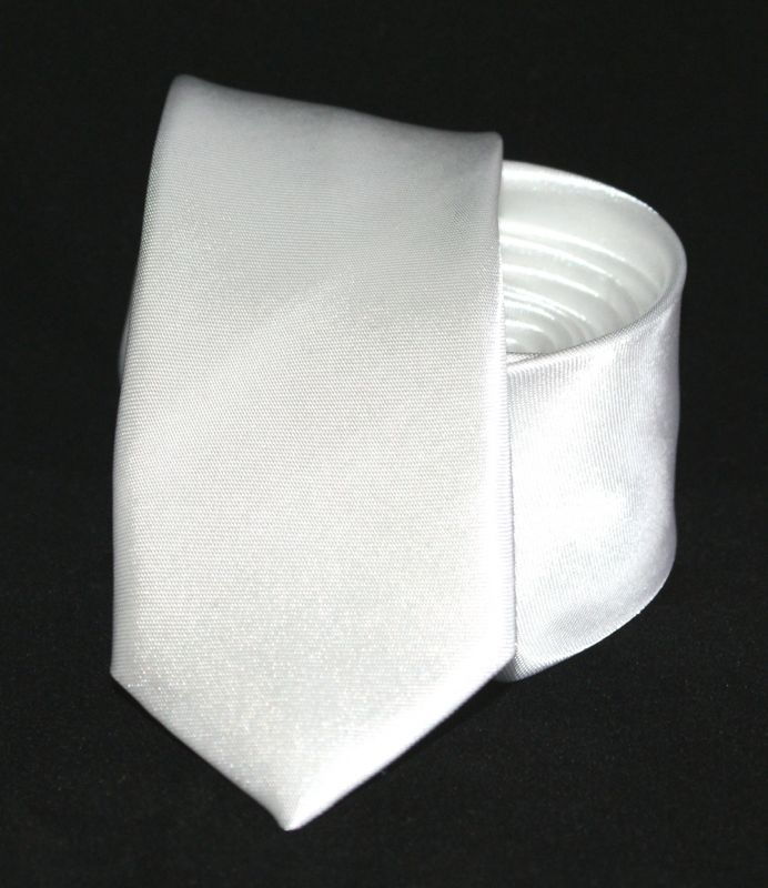 Szatén slim nyakkendő - Fehér