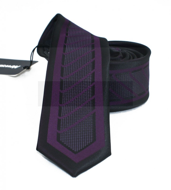                  NM slim nyakkendő - Fekete-lila csíkos