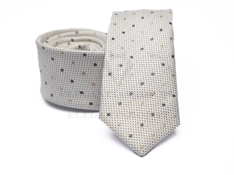 Prémium slim nyakkendő - Ecru-barna pöttyös