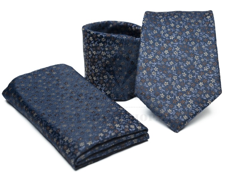    Prémium nyakkendő szett - Kék virágmintás