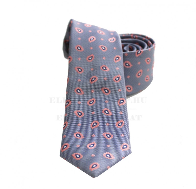               Goldenland slim nyakkendő - Szürke-lazac mintás Aprómintás nyakkendő