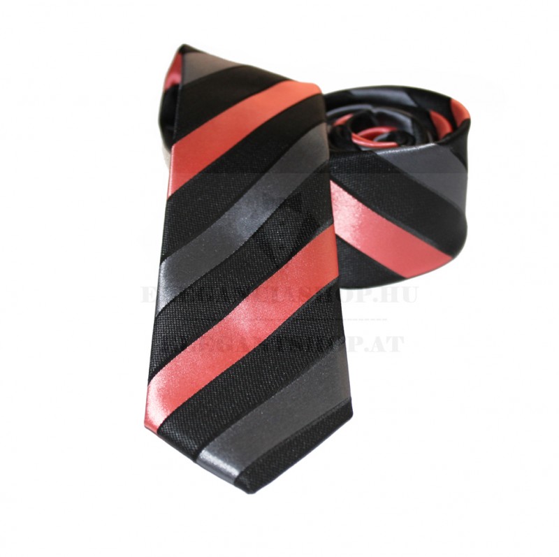               Goldenland slim nyakkendő - Lazac-fekete csíkos