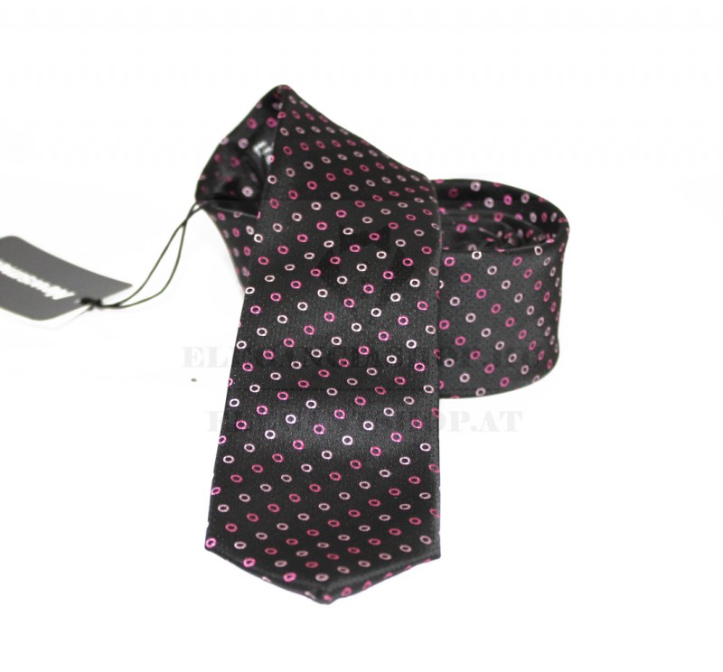                    NM slim szövött nyakkendő - Fekete-rózsaszín pöttyös Aprómintás nyakkendő