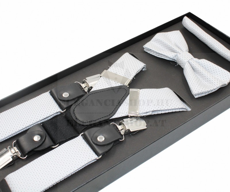       Newsmen nadrágtartó szett - Fehér-ezüst aprópöttyös