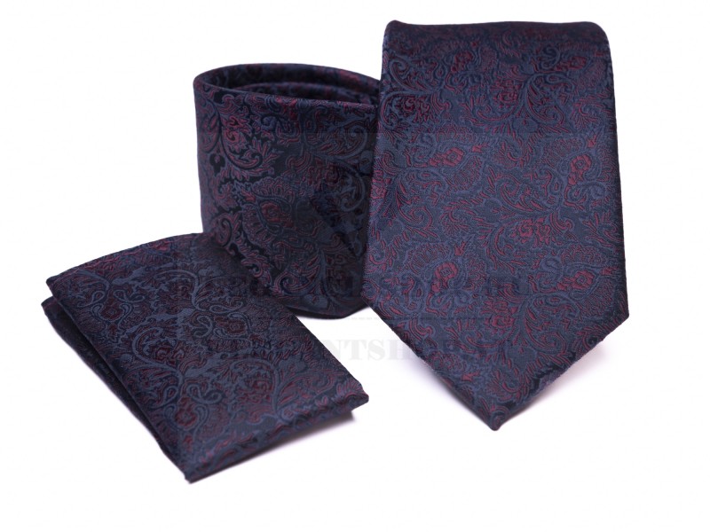    Prémium nyakkendő szett - Sötétkék-bordó mintás Aprómintás nyakkendő