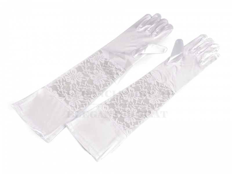   Hosszú lakodalmi kesztyű szatén csipkével Női alkalmi kesztyű