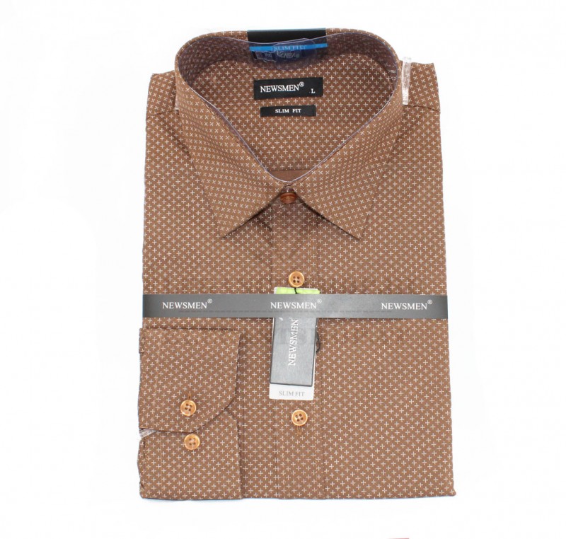             NM h.u slim elasztikus ing - Barna aprómintás Slim, Smart fazon