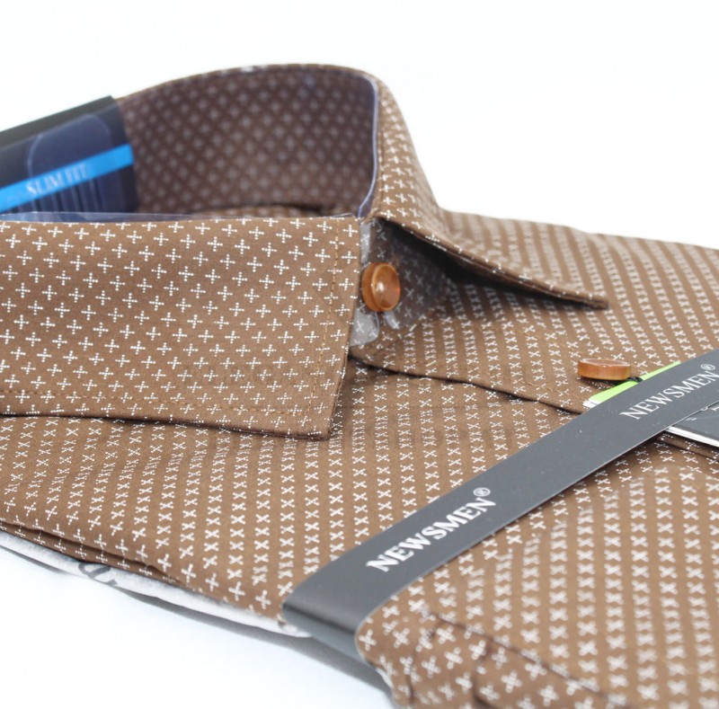             NM h.u slim elasztikus ing - Barna aprómintás Slim, Smart fazon