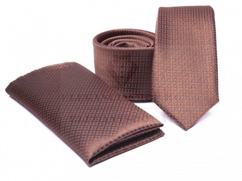 Prémium slim nyakkendő szett - Rozsdabarna Szettek