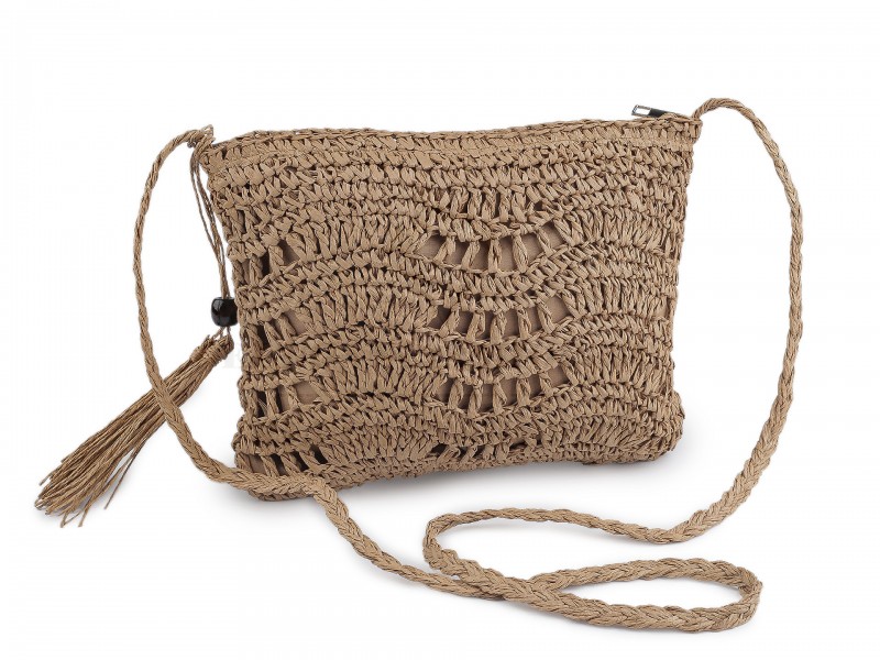                                     Horgolt raffia táska cipzár zárral Női táska, pénztárca, öv