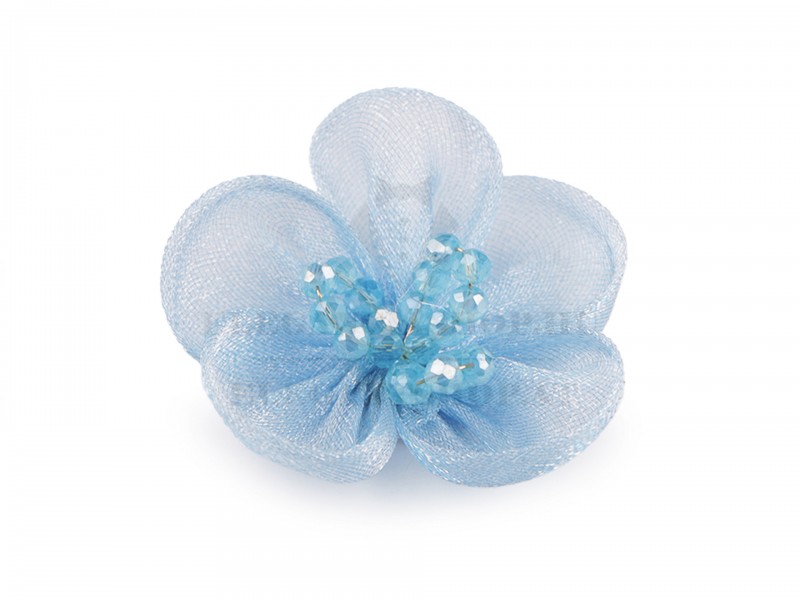 Organza virág csiszolt kövekkel - 2 db/csomag