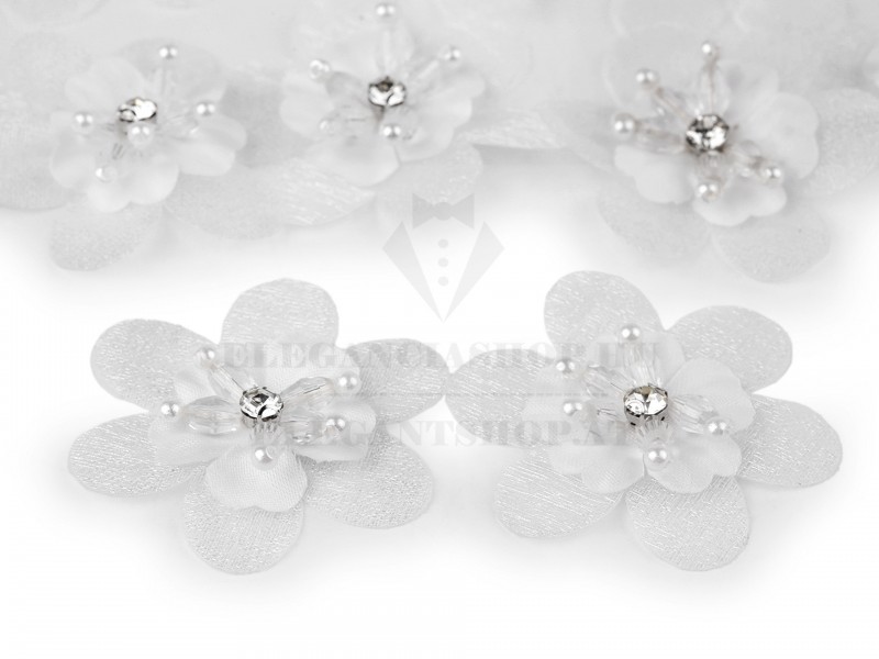 Virág csiszoltkövekkel és gyöngyökkel - 10 db/csomag