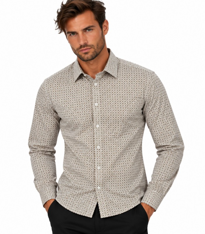             NM h.u slim fit elasztikus ing - Drapp mintás Slim, Smart fazon