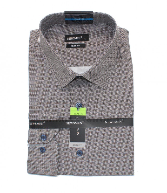            NM h.u slim fit elasztikus ing - Barna aprómintás Hosszúujjú ing