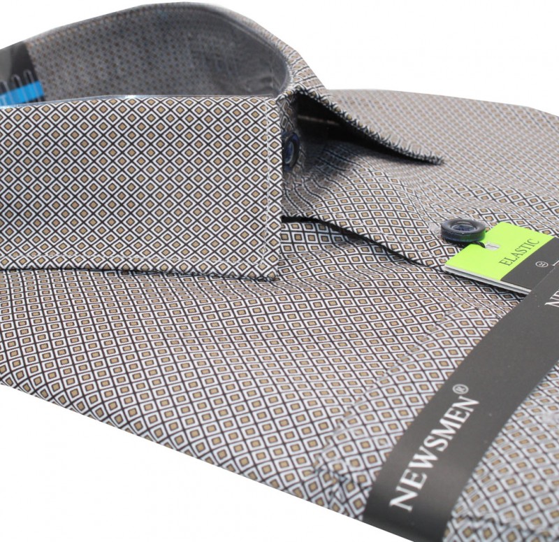             NM h.u slim fit elasztikus ing - Barna aprómintás Hosszúujjú ing