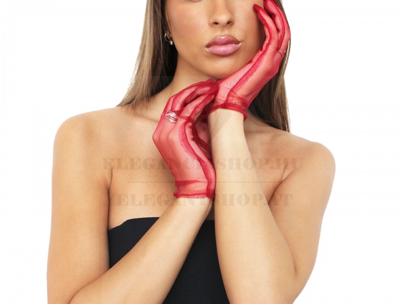     Női alkalmi tüll kesztyű - Piros Női kiegészítők