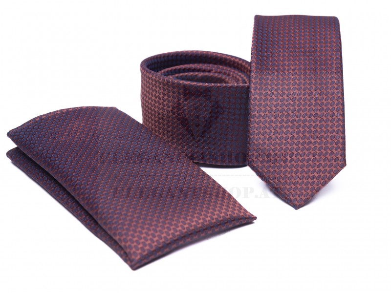    Prémium slim nyakkendő szett - Bordó pöttyös Aprómintás nyakkendő