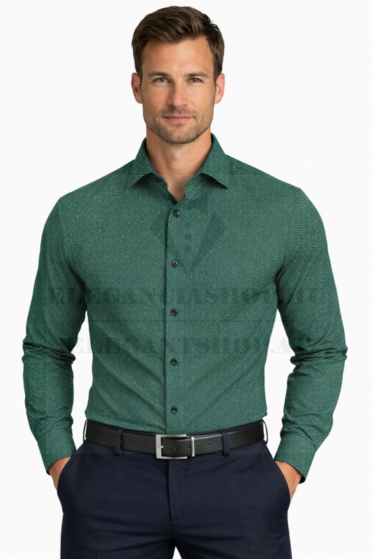             NM h.u slim elasztikus ing - Zöld aprómintás Slim, Smart fazon