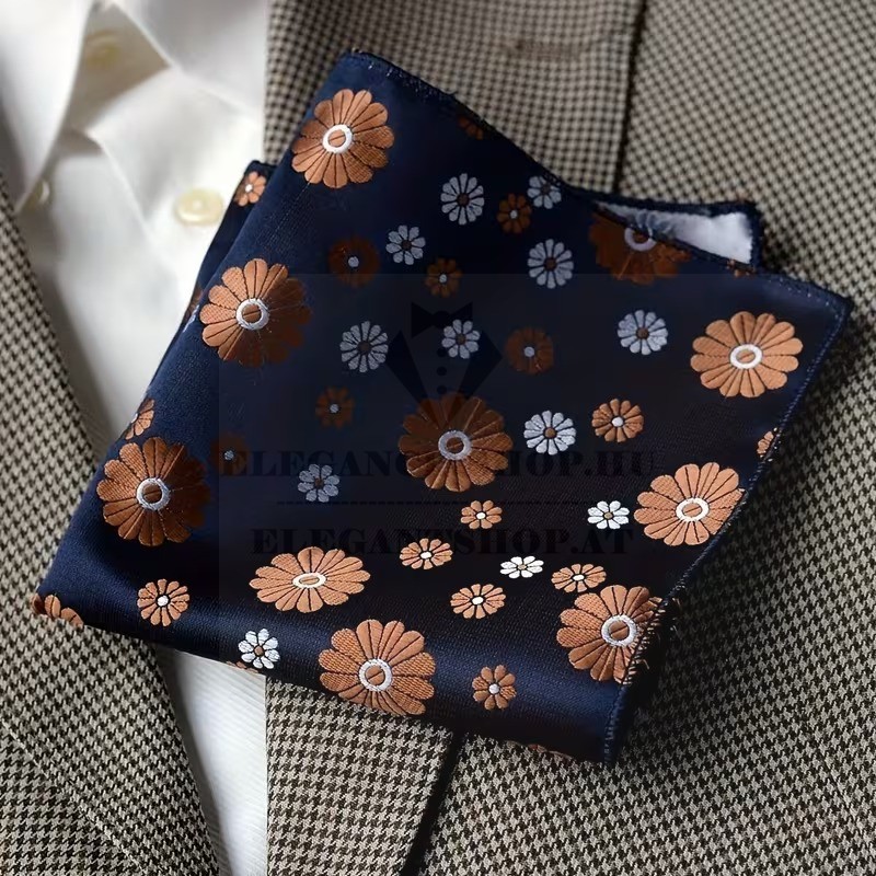                     Exkluzív díszzsebkendő - Barna virágos