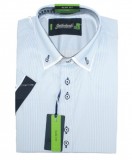   Goldenland rövidujjú slim ing - Világoskék csíkos Slim, Smart fazon