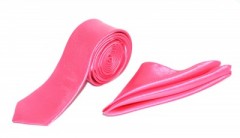 Szatén slim szett - Világos pink Egyszínű nyakkendő