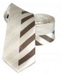 Goldenland slim nyakkendő - Ecru-barna csíkos 