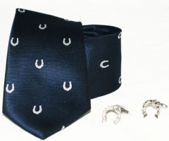 Díszdobozos szett - Patkó mintás sötétkék Mintás nyakkendők