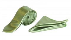 Szatén slim szett - Halványzöld Egyszínű nyakkendő