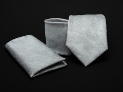   Prémium nyakkendő szett - Ezüst paisley mintás Szettek