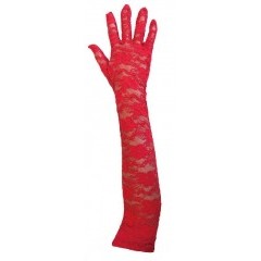  Hosszú alkalmi csipkekesztyű 38 cm - Piros 