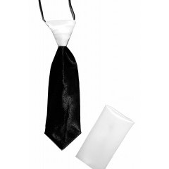 Gumis szatén gyereknyakkendő szett - Fekete-fehér 