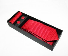                        Marquis slim nyakkendő szett - Piros csíkos 