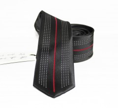                    NM slim szövött nyakkendő - Fekete-piros csíkos 