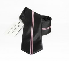                    NM slim szövött nyakkendő - Fekete-rózsaszín csíkos 