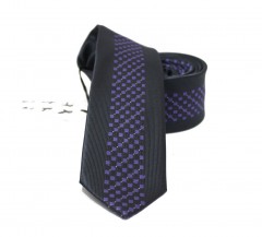                    NM slim szövött nyakkendő - Fekete-lila mintás Aprómintás nyakkendő