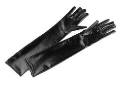  Hosszú alkalmi kesztyű latex imitáció - Fekete 