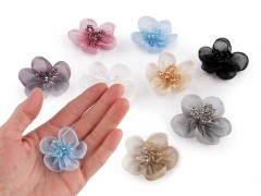 Organza virág csiszolt kövekkel - 2 db/csomag 