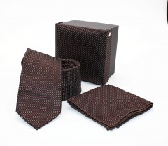             GL Slim nyakkendő szett - Sötétbarna aprópöttyös Szettek