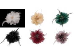                    Bross csiszolt üveggyöngyökkel és tollal 